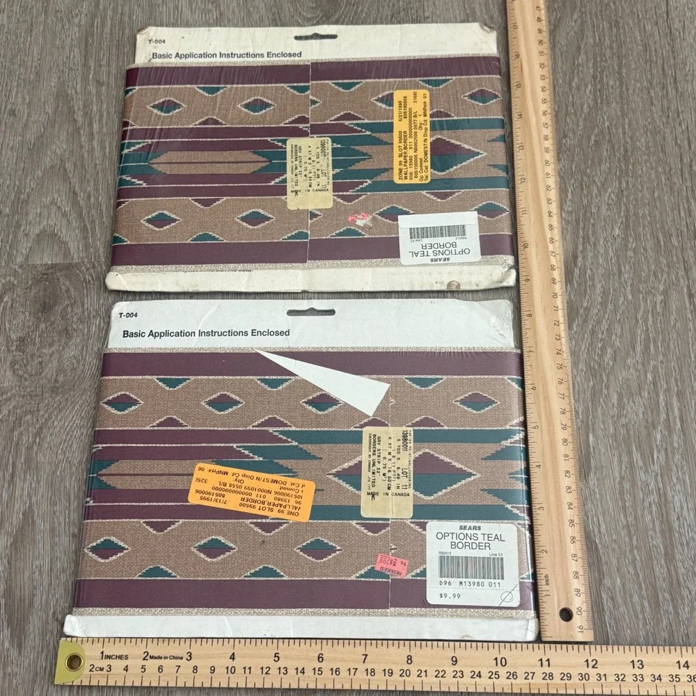 Vintage Colormate Southwestern Wallpaper Border 2 Rolls Teal Burgundy 13980011